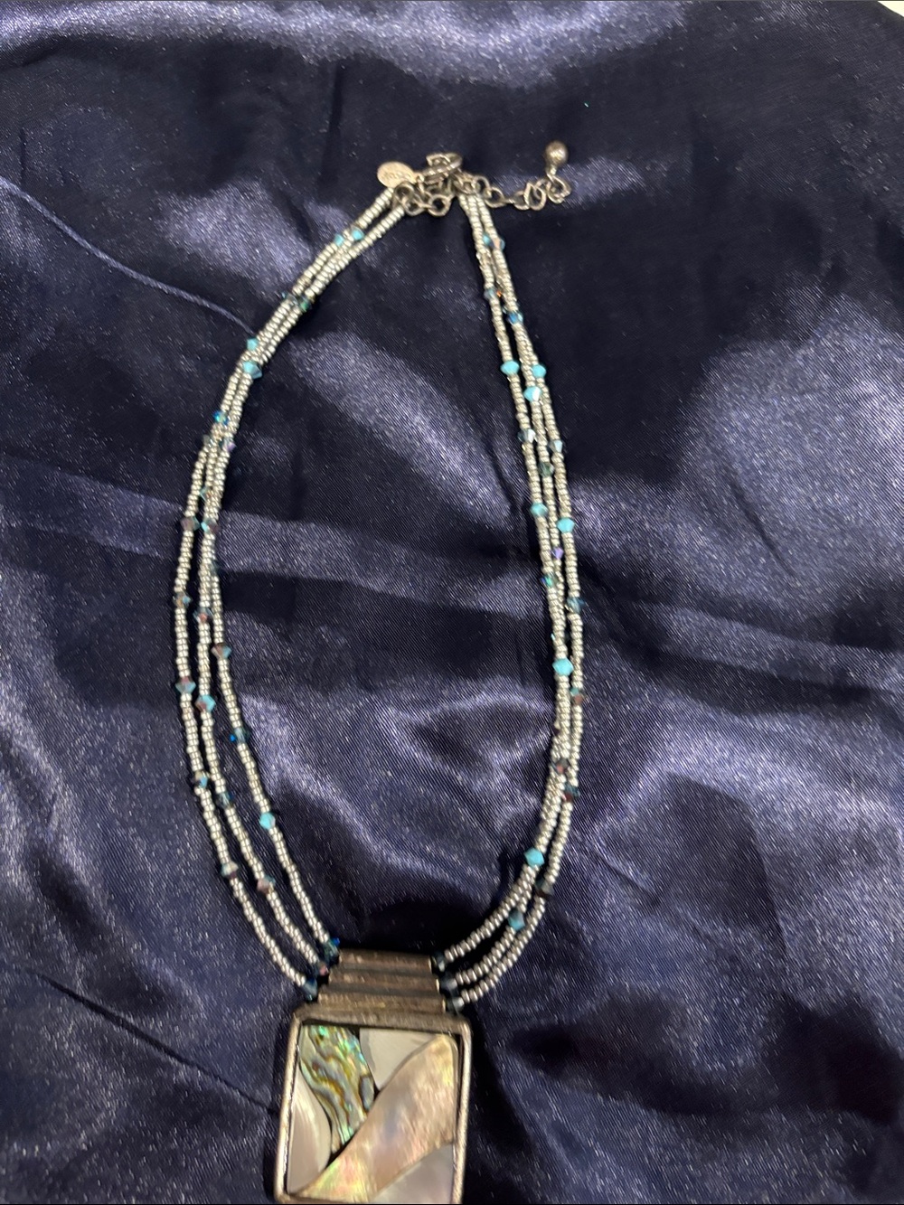 Chico's Silver and Turquoise Multi-Strand Necklace with Shell Pendant